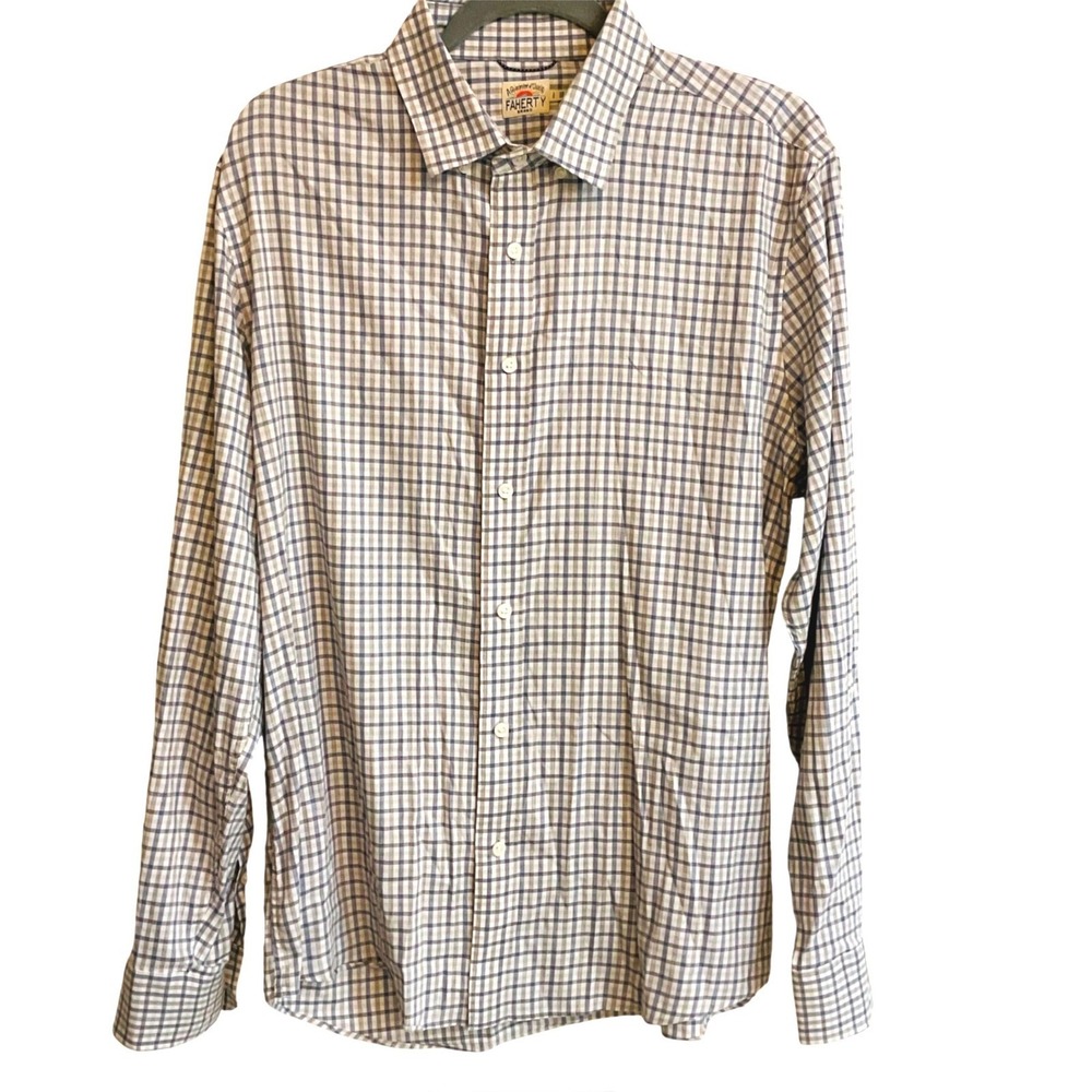 FAHERTY men's Movement shirt blue gray white button plaidcotton MWF2308 large